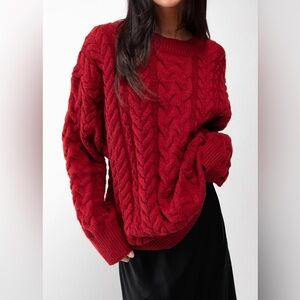 Oak and Fort Red Cable Knit Sweater